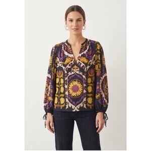 ba&sh Suzanne Blouse Suzani Print Balloon Sleeve Boho V-Neck Top Medium EUC